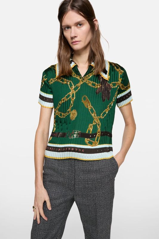 Pleated Printed Blouse Green 