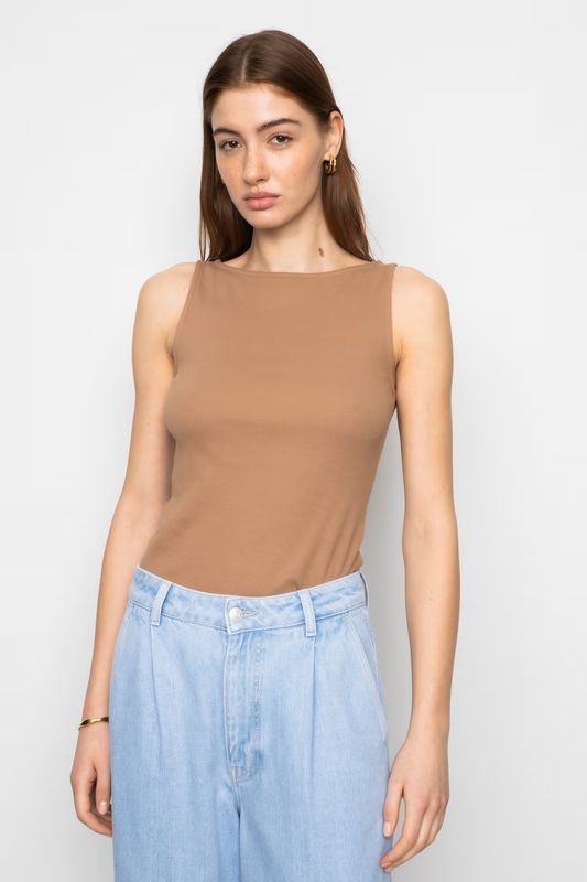 PEGGY Rib Boatneck Top Camel
