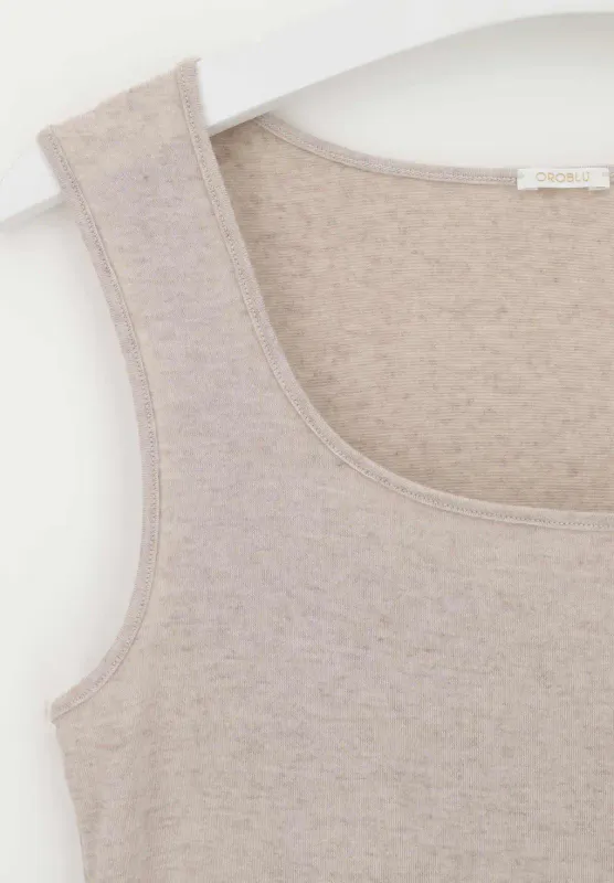 Perfect Line Cashmere Wide Shoulder Top Beige
