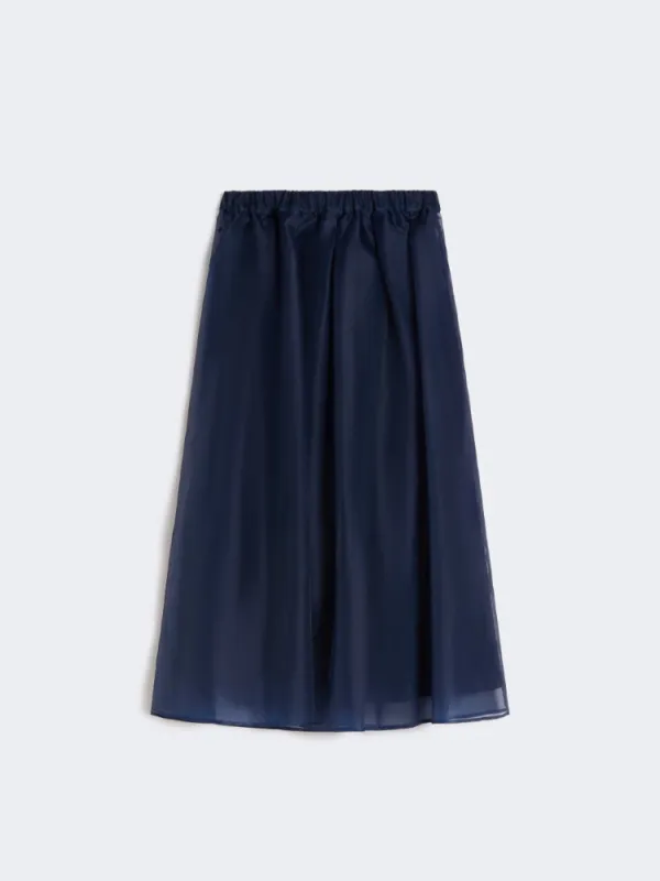 VISINO Pleated Silk Organza Skirt Navy