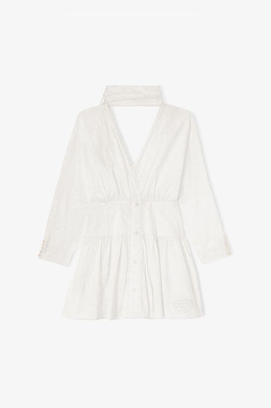 VOILE KIMONO Cotton Scarf Mini Dress Bright White