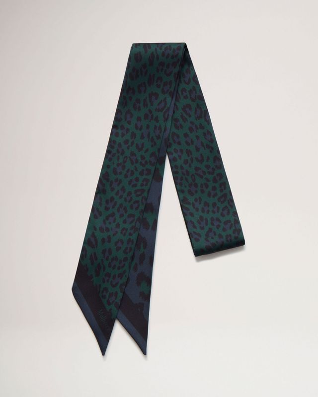 LEOPARD SKINNY SCARF Mulberry Green