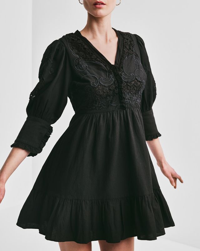 Linen Mini Dress Black 