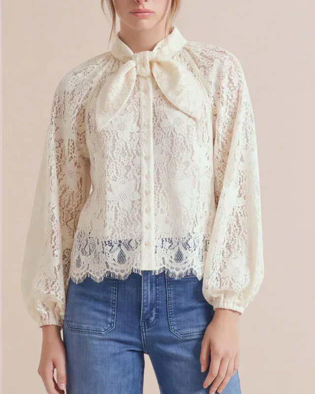 Lace Bow Blouse Vintage White 