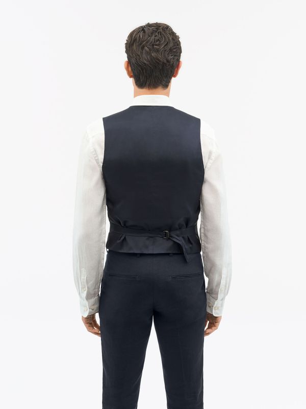 WINSTON Slim Fit Linen Waistcoat Midnight Blue