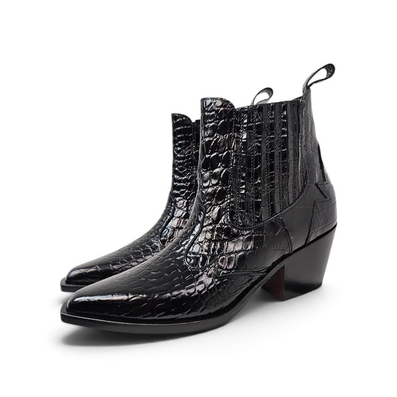 Croco Ankel Boots Nero 
