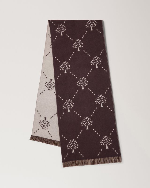 Mulberry Diamond Tree Jacquard Scarf Ebony Taupe Wool