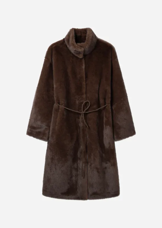 FREJA Long Faux Fur Coat Choco