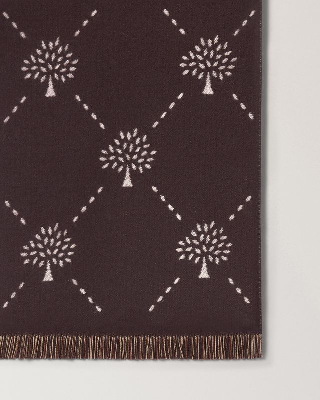 Mulberry Diamond Tree Jacquard Scarf Ebony Taupe Wool