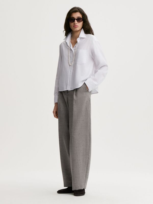 AUDREY Cropped Organic Cotton Shirt White Herringbone