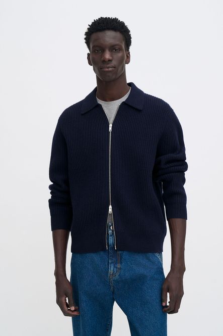 Hovedbilde Ribbed Wool Zip Cardigan Navy