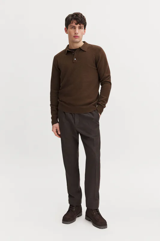 Soft Wool Polo Shirt Mid Brown 