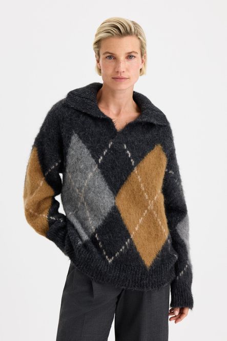 Hovedbilde Alpaca W Check Sweater Grey ...