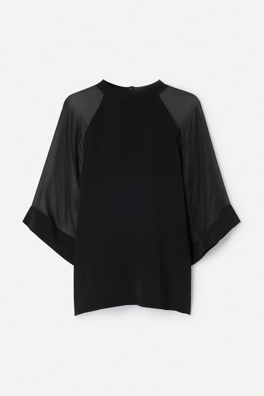 Sheer Raglan Blouse Black 